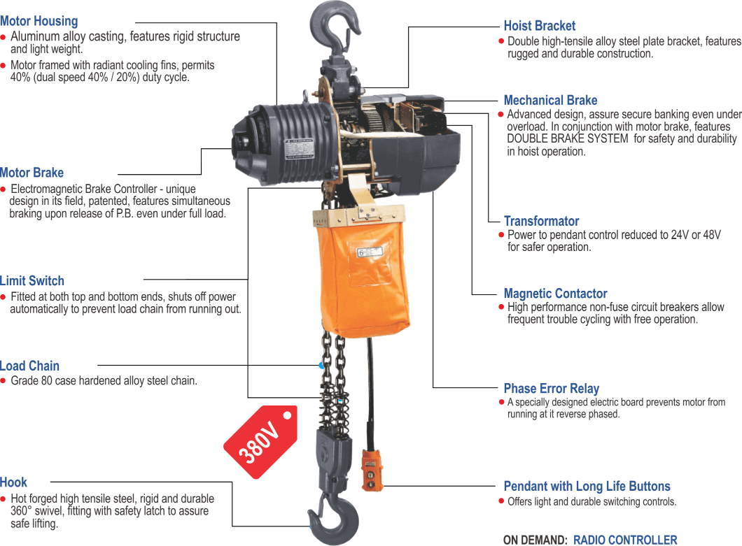 features of Blackbear electric chain hoist, three-phase