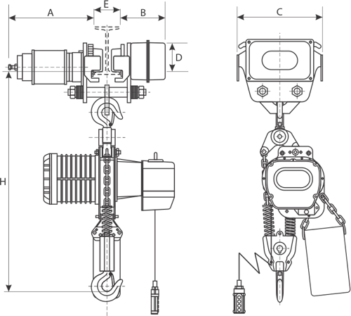 drawing of electric hoist with electric trolley