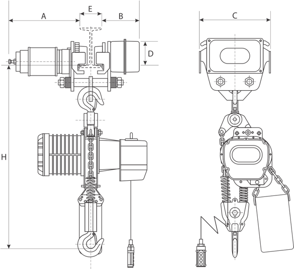 drawing of electric chain hoist with electric trolley