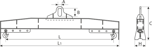 drawing of a Central Grip Lifting Beam HLA