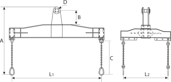 drawing of a Four Points Side Grip Lifting Beam HLC